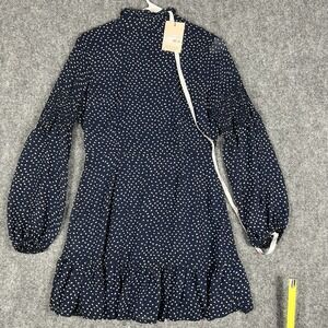 Missguided Navy Polka Dot Mini Dress Womens Size 6 Long Sleeve Ruffle Hem NWT